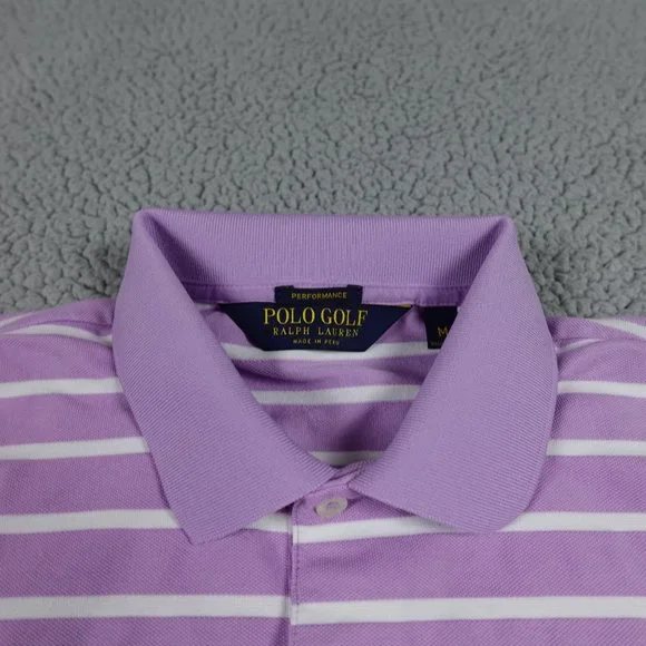 VTG Polo Golf Ralph Lauren Performance Shirt Mens Medium Purple Striped Polo - Picture 2 of 11